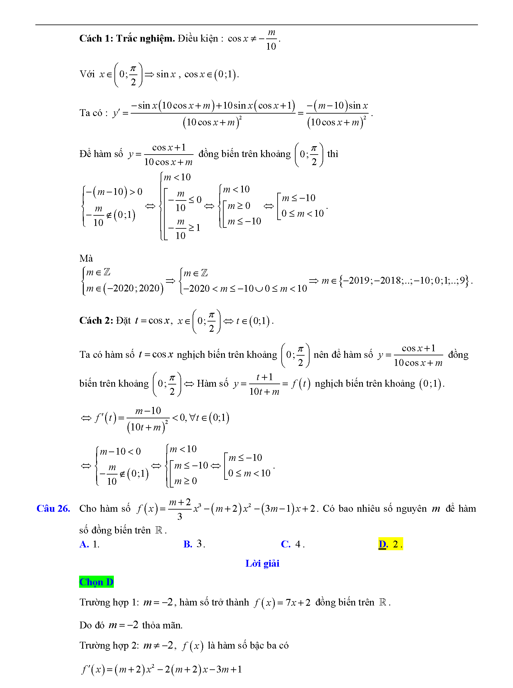Trắc nghiệm tìm m để hàm số đơn điệu 17