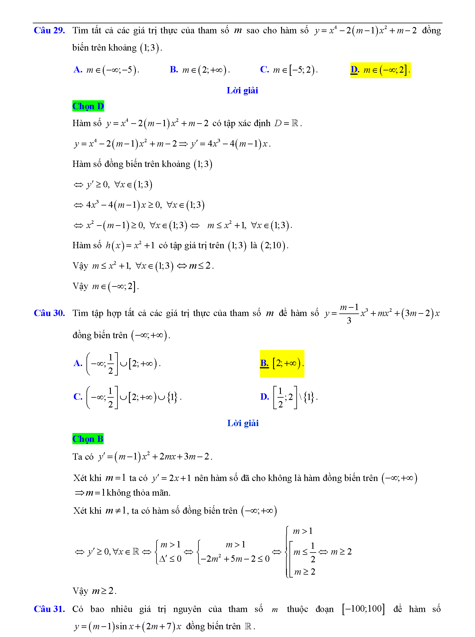 Trắc nghiệm tìm m để hàm số đơn điệu 19