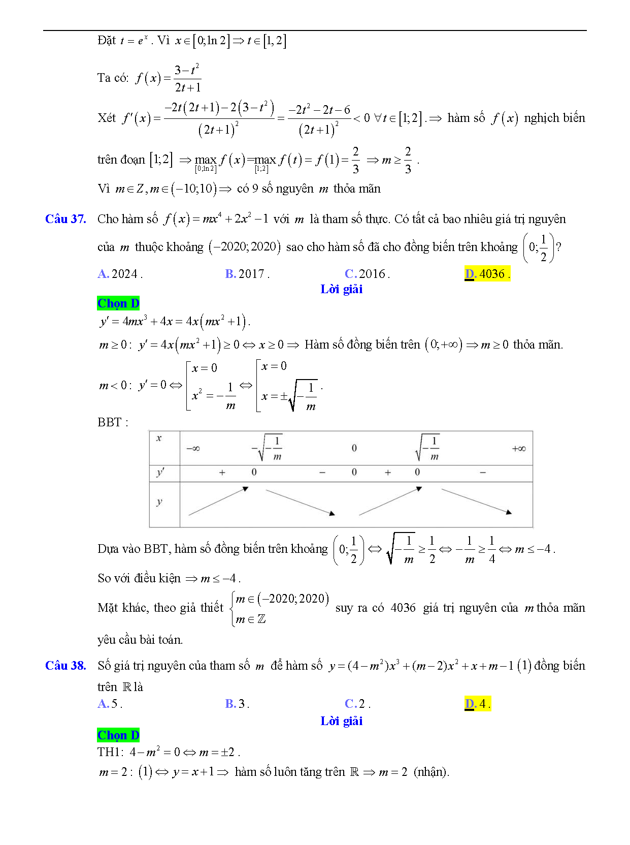 Trắc nghiệm tìm m để hàm số đơn điệu 23