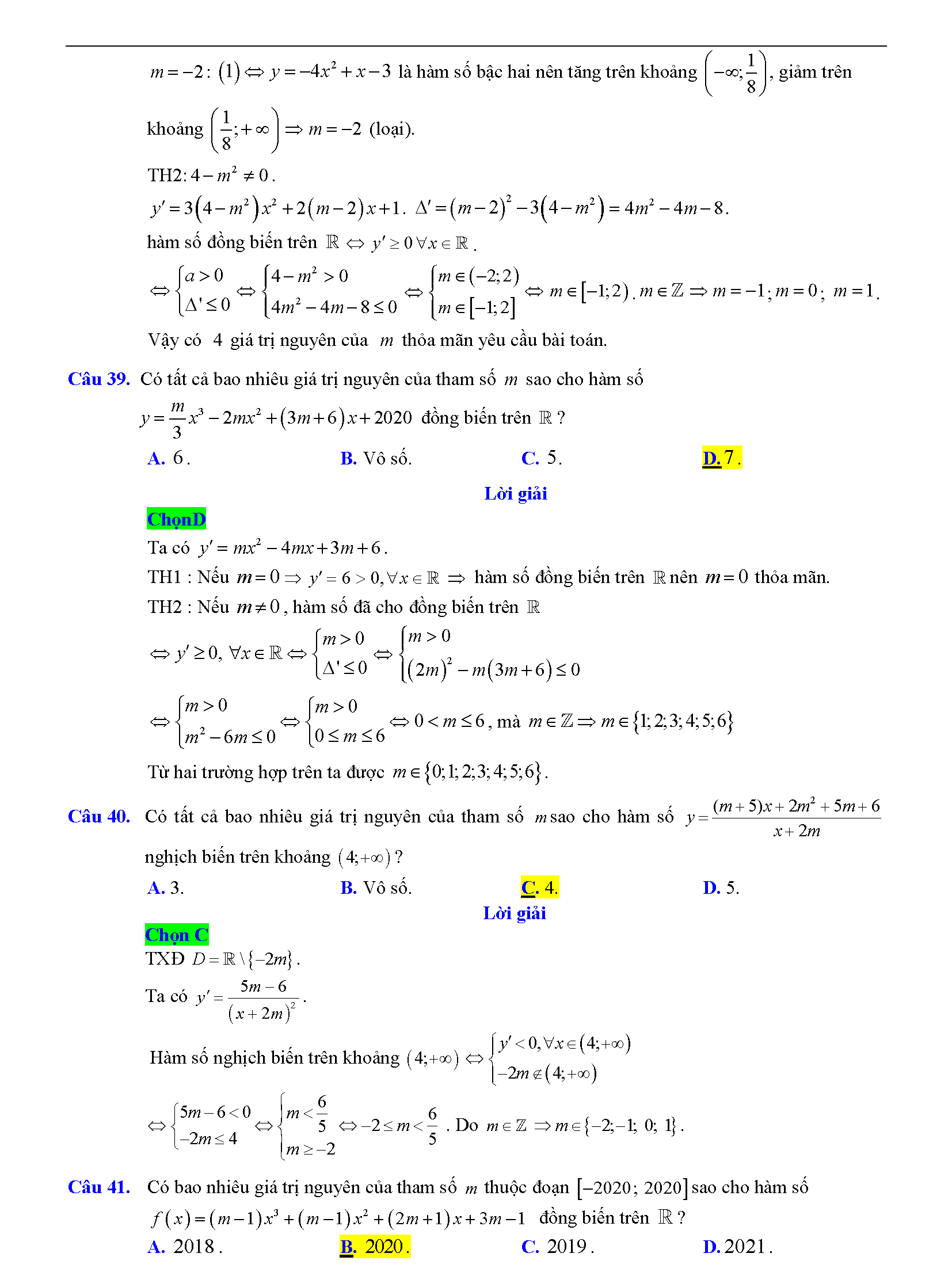 Trắc nghiệm tìm m để hàm số đơn điệu 24