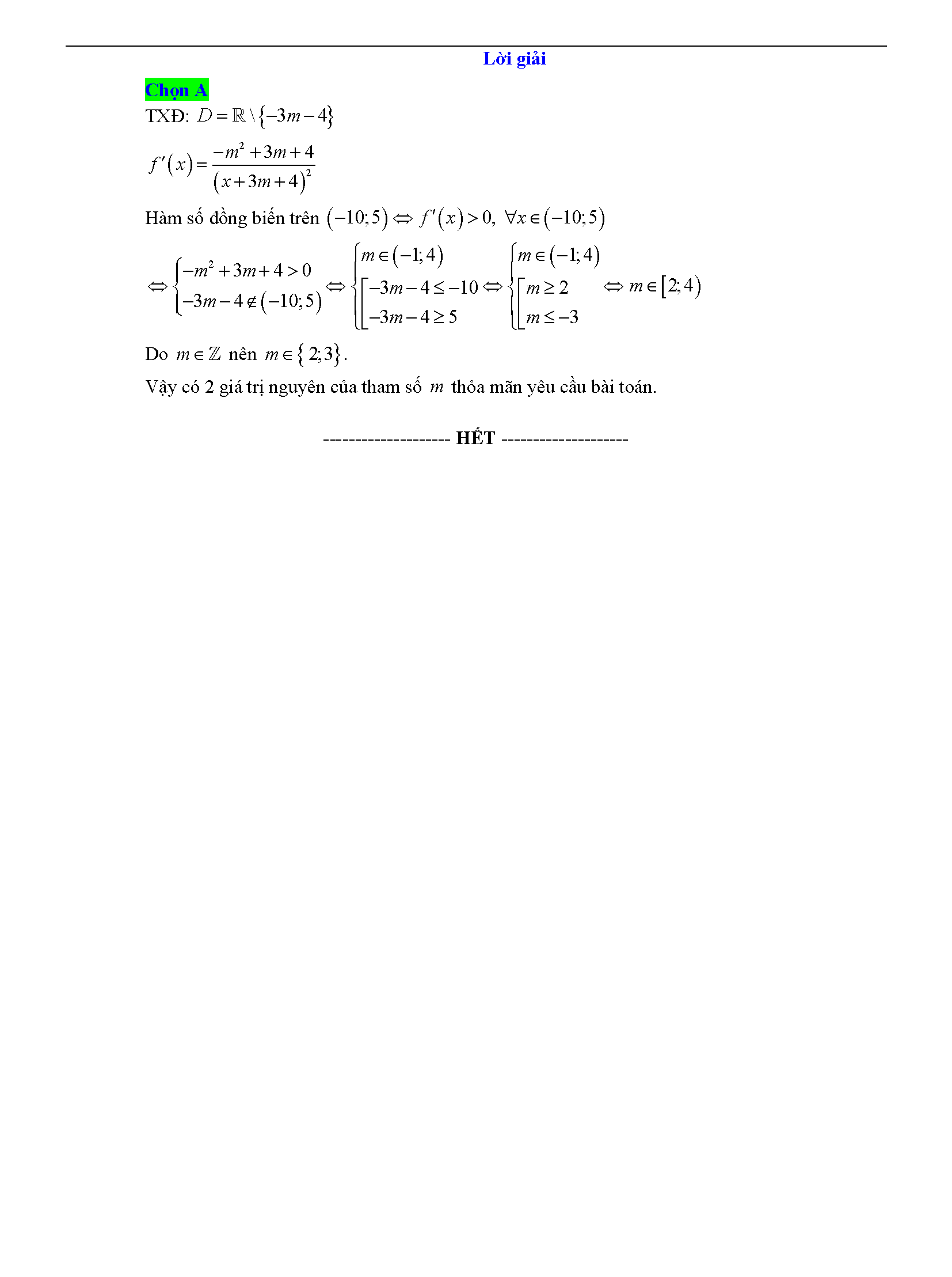 Trắc nghiệm tìm m để hàm số đơn điệu 28