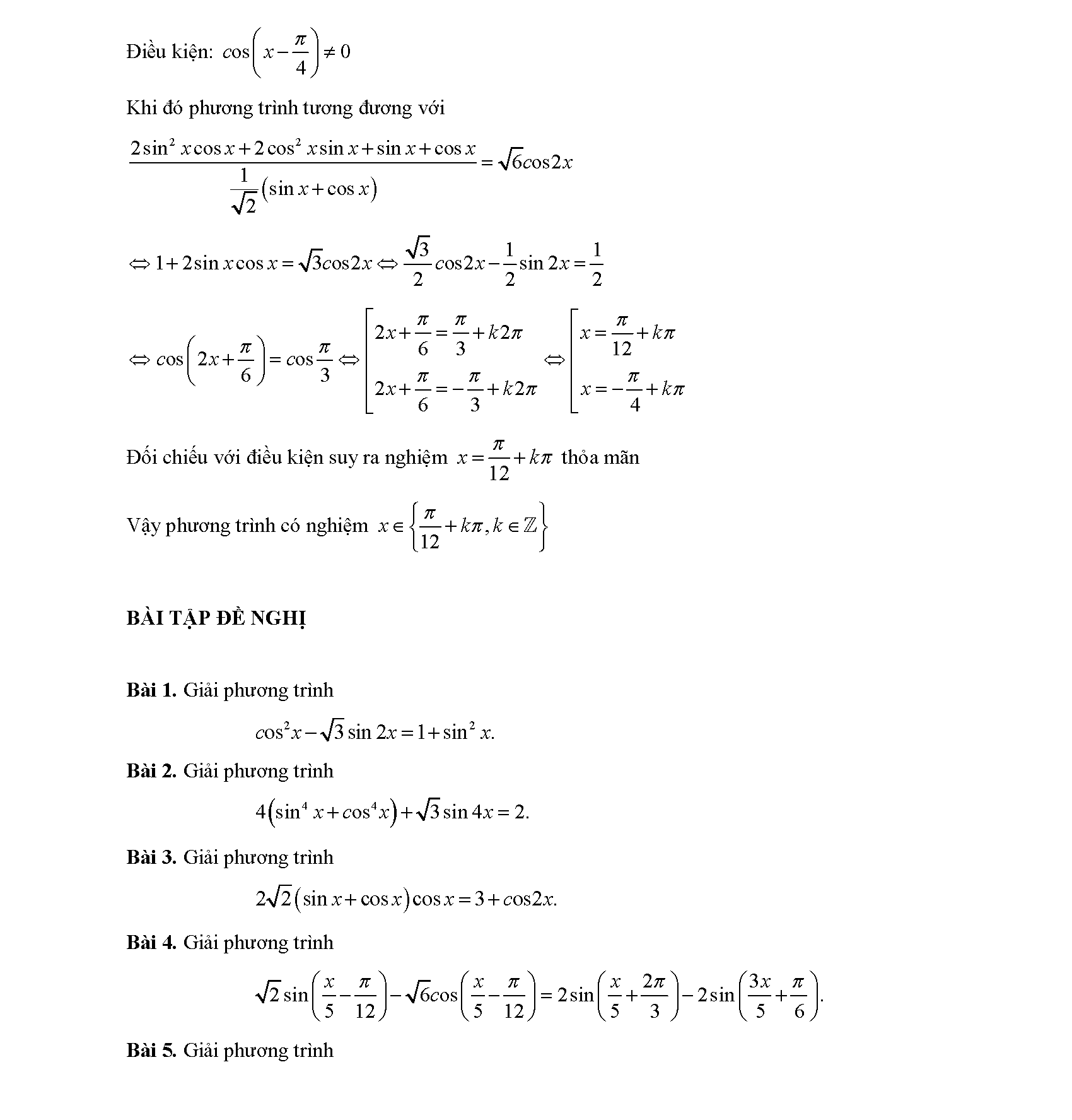 Chuyên đề phương trình lượng giác 10
