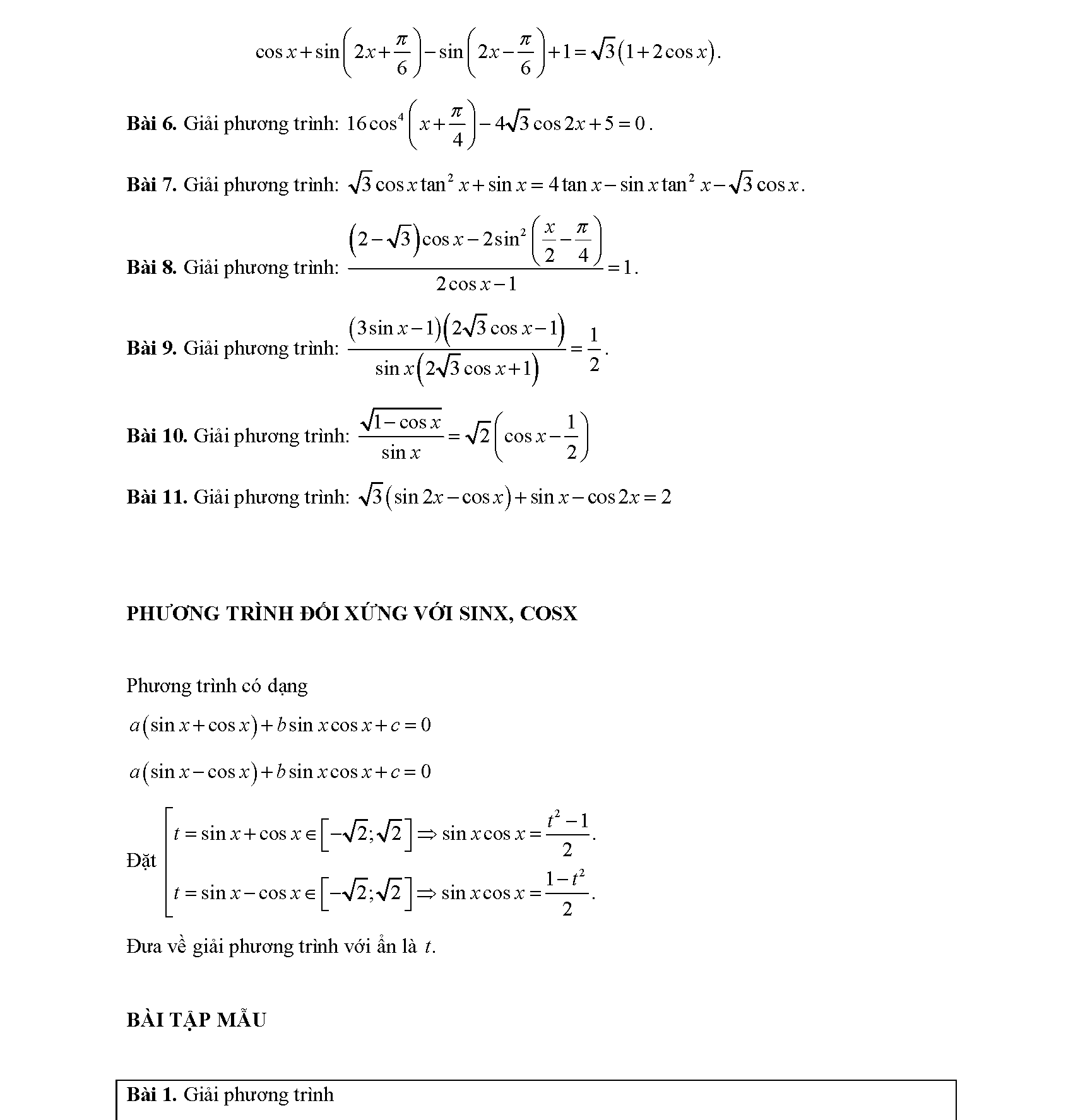 Chuyên đề phương trình lượng giác 11